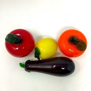 Four pieces of hand blown glass fruits